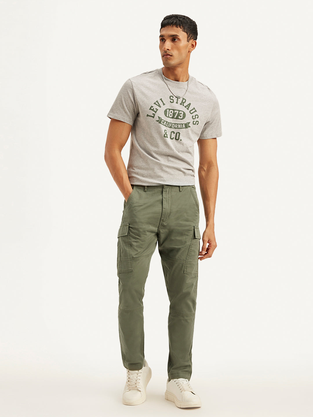 Men's Olive Relaxed Fit Cargo Trousers - 4e6c75f3-4208-48a9-b758-800cf83d63e4 View
