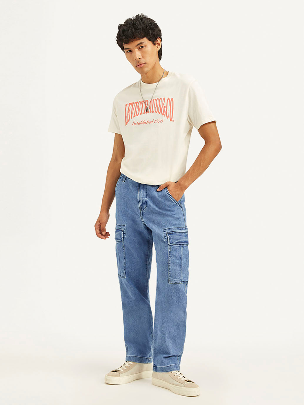 Men's Blue Straight Fit Mid Rise Cargo Jeans - e01c54e8b24365b49b5203b1db778430 View