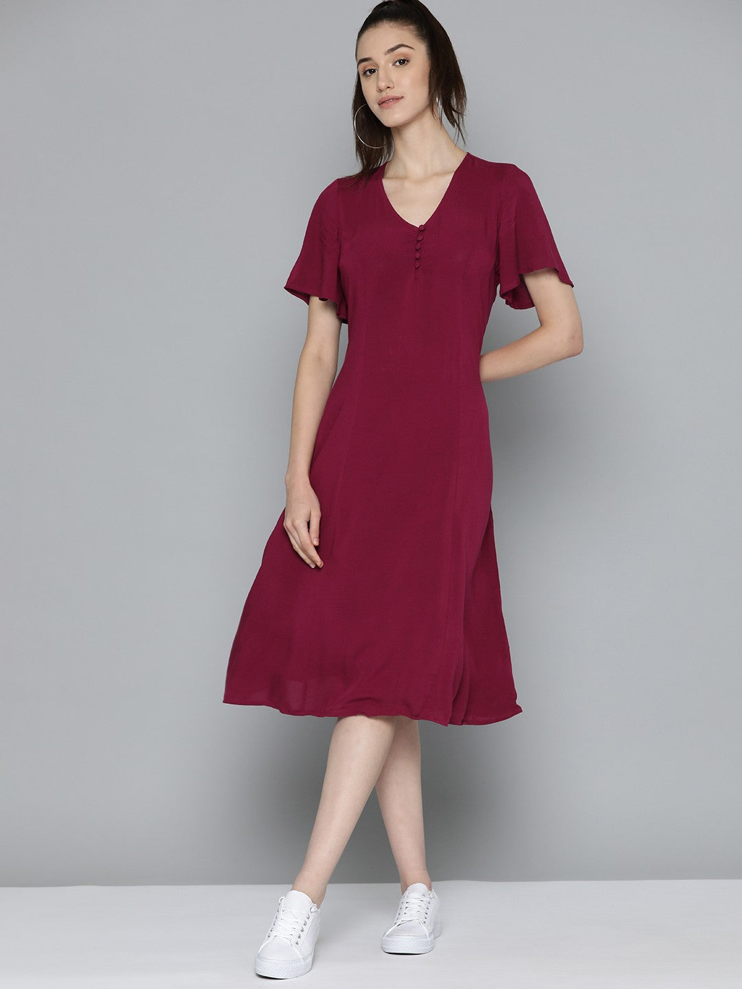 Women's Solid Red V Neck Dresses - e1b1fccb-a0a2-4da0-b429-f96759185b7a1685696340406-Levis-Women-Dresses-1351685696339949-1 View