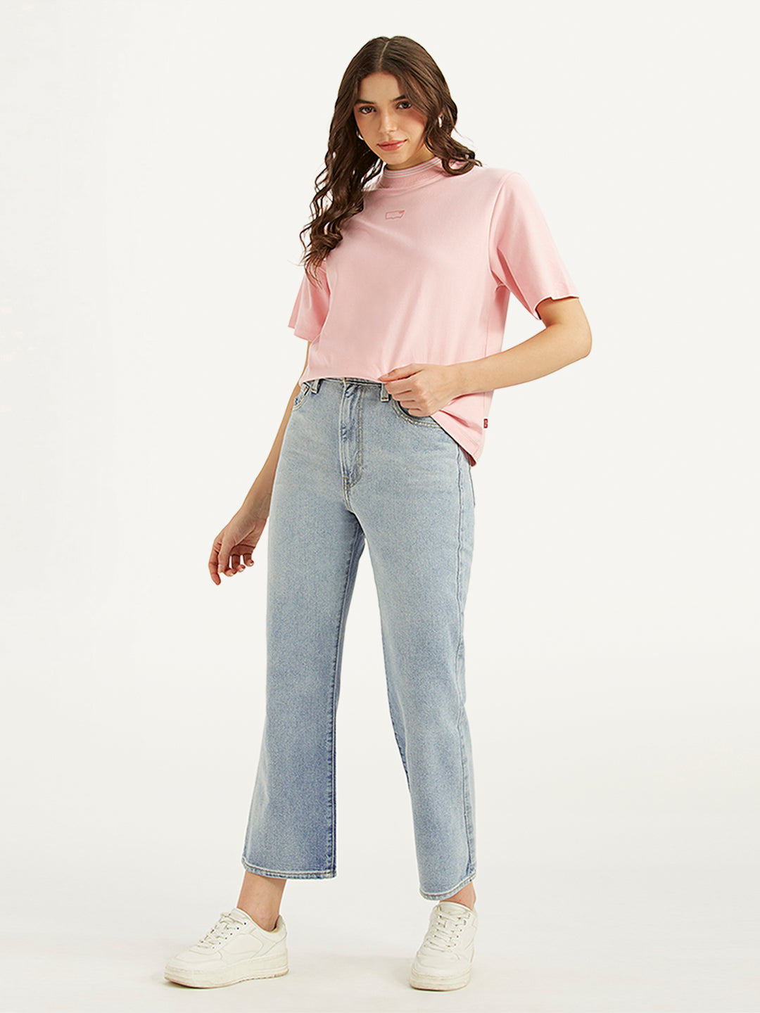 Women's Light Blue Ribcage Cropped Bootcut Fit High Rise Jeans