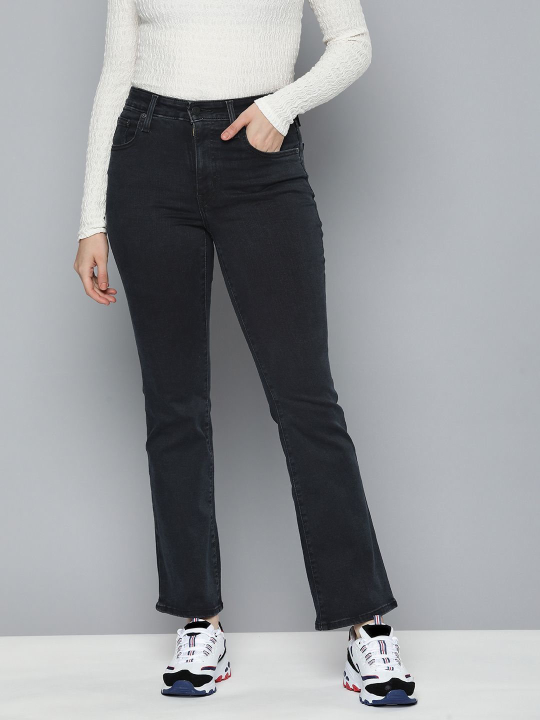 Women's 725 Grey Flared Fit High Rise Jeans - ed22a09904d05016dedf621bc87efc1d View