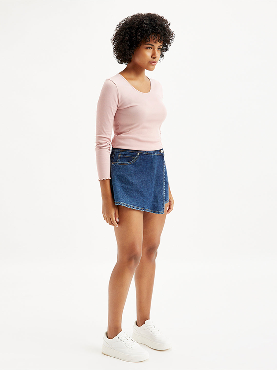 Women's Redloop Mid Rise Blue Regular Fit Skort - Side View