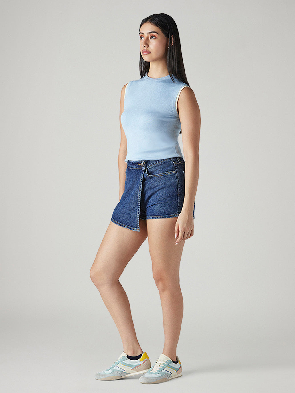 Women's Mid Rise Blue Regular Fit Skorts - Side View