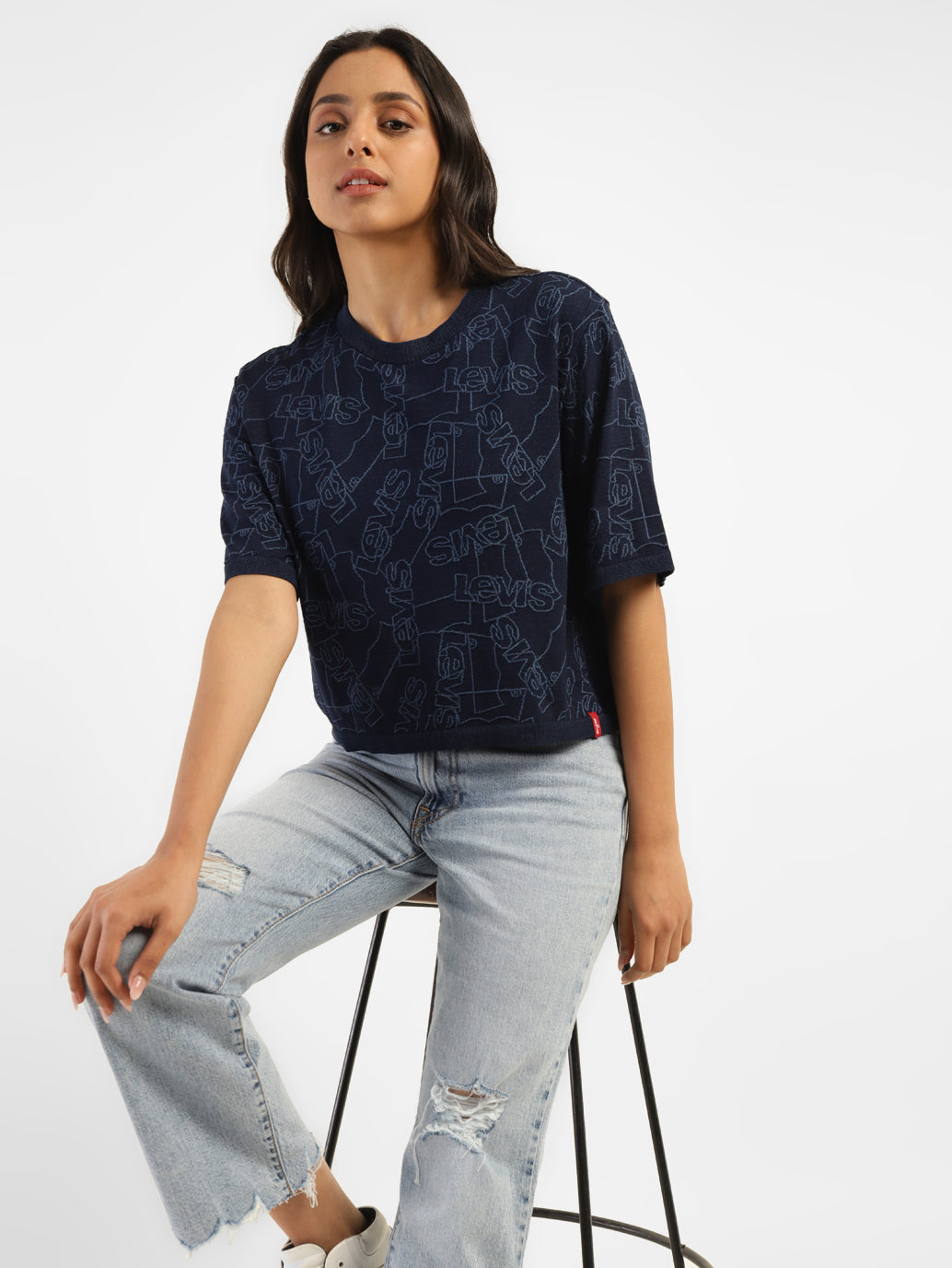 Women's Brand Logo Boxy T-Shirt - StyleShot View