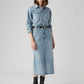 Women's Solid Blue Spread Collar Denim Dress - 71b57723-8b47-4af6-9420-c685bd5212aa View