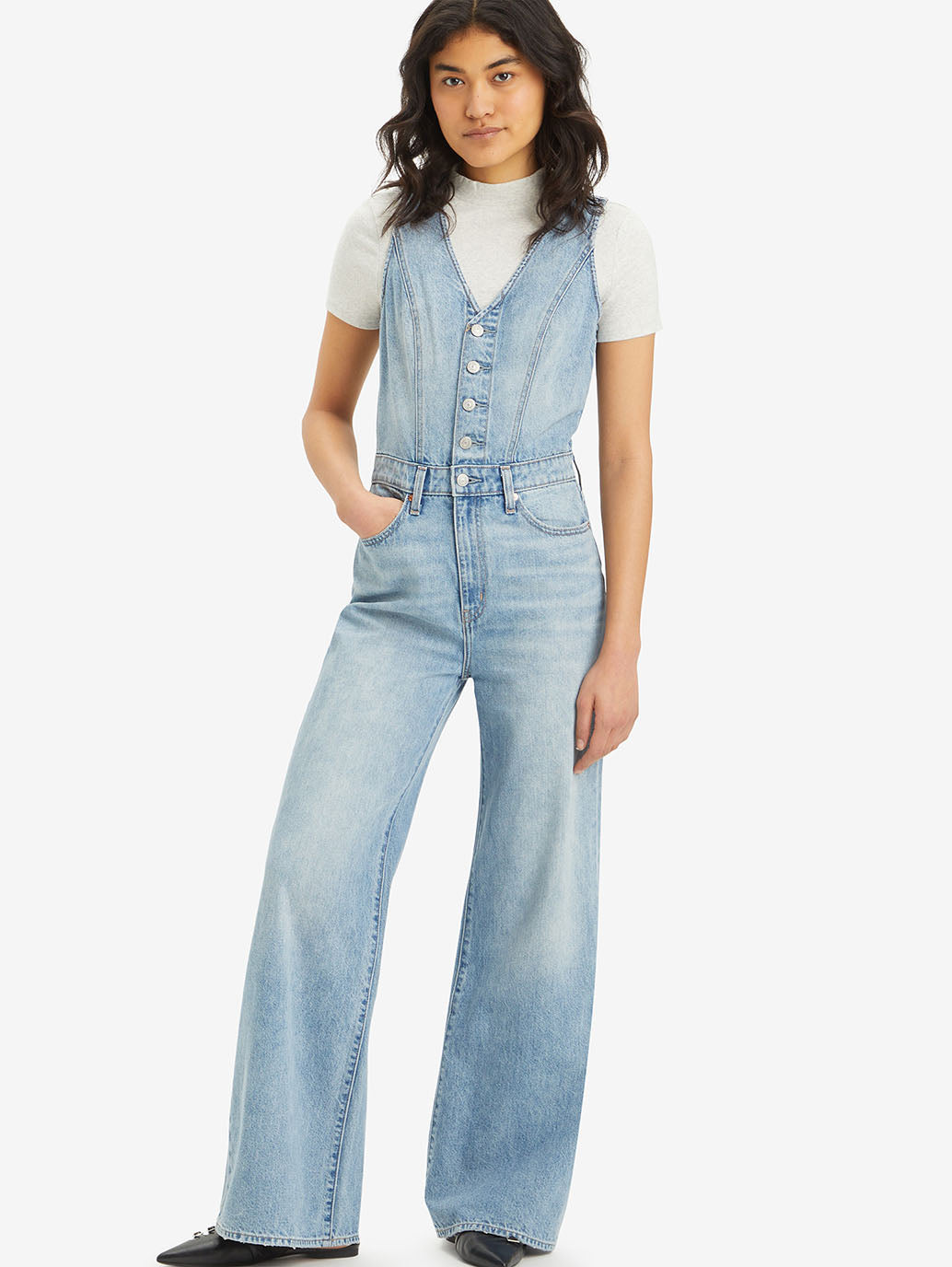 Women's Solid Blue V Neck Jumpsuit - Styleshot View