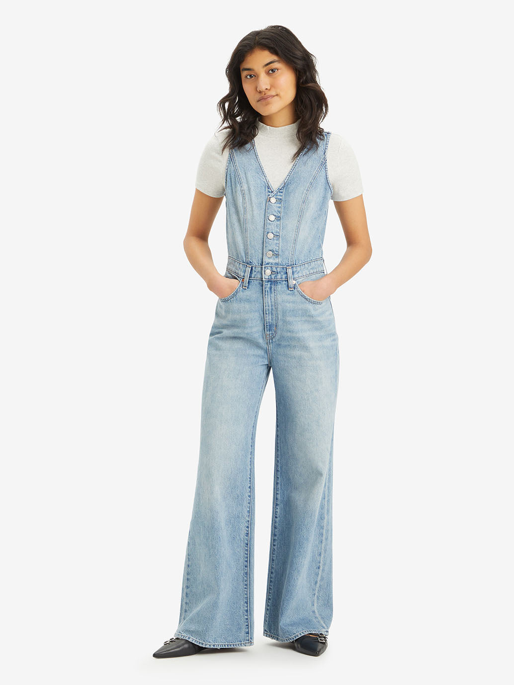 Women's Solid Blue V Neck Jumpsuit - fd9c402f-31ae-4c39-8ccc-14b199425308 View
