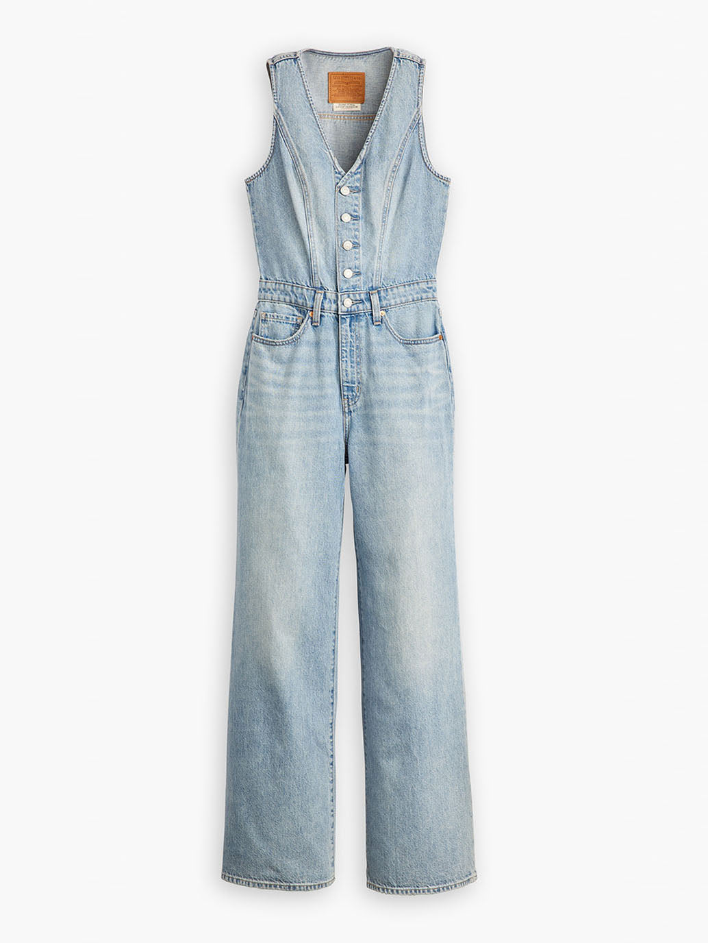 Women's Solid Blue V Neck Jumpsuit - Flatlay View