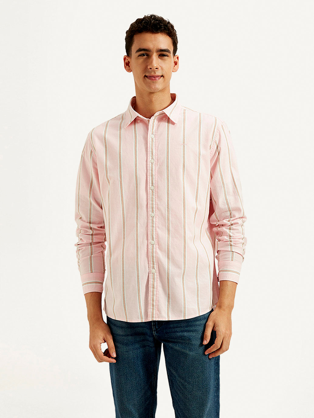 Men's Striped Slim Fit Oxford Shirt - Front View