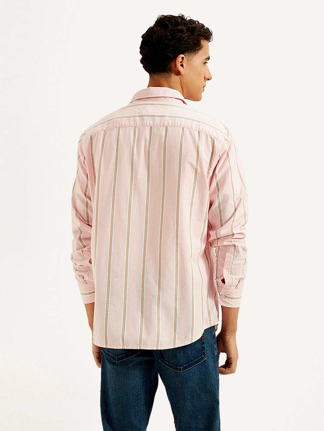 Men's Striped Slim Fit Oxford Shirt - Back View