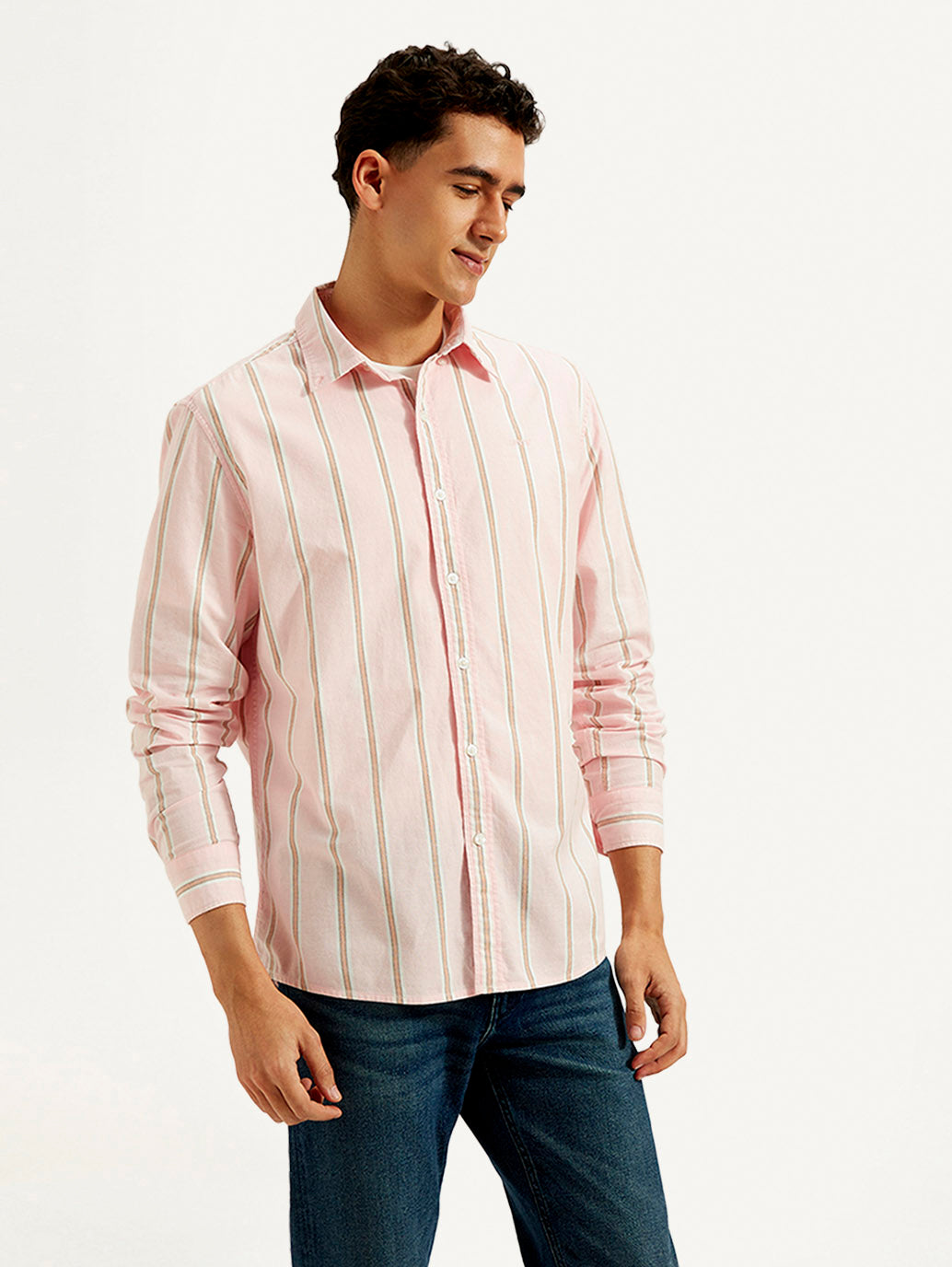 Men's Striped Slim Fit Oxford Shirt - Side View