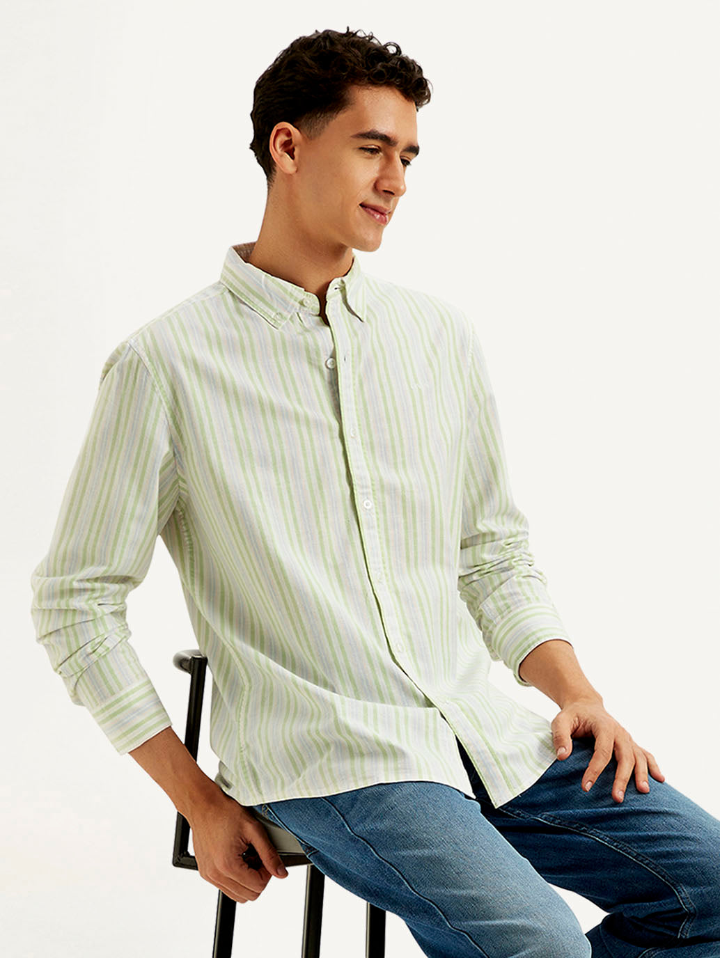 Men's Striped Slim Fit Oxford Shirt - Styleshot View