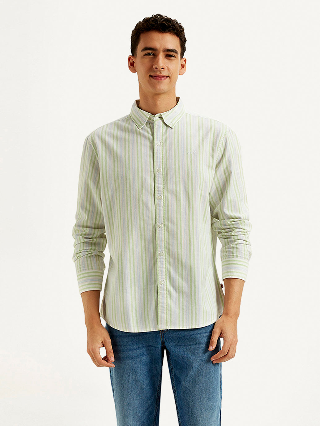 Men's Striped Slim Fit Oxford Shirt - Front View