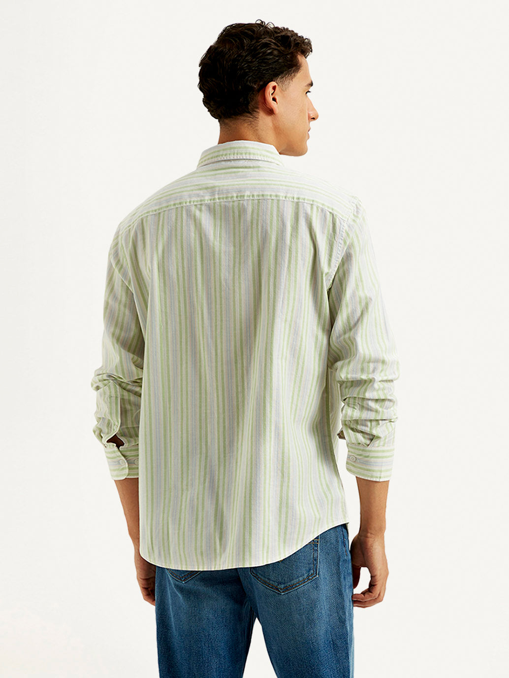 Men's Striped Slim Fit Oxford Shirt - Back View