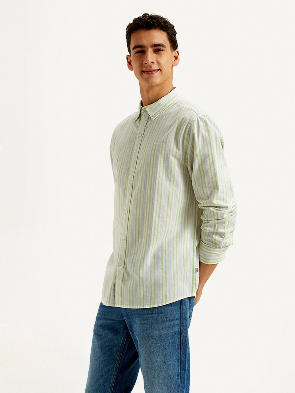 Men's Striped Slim Fit Oxford Shirt - Side View