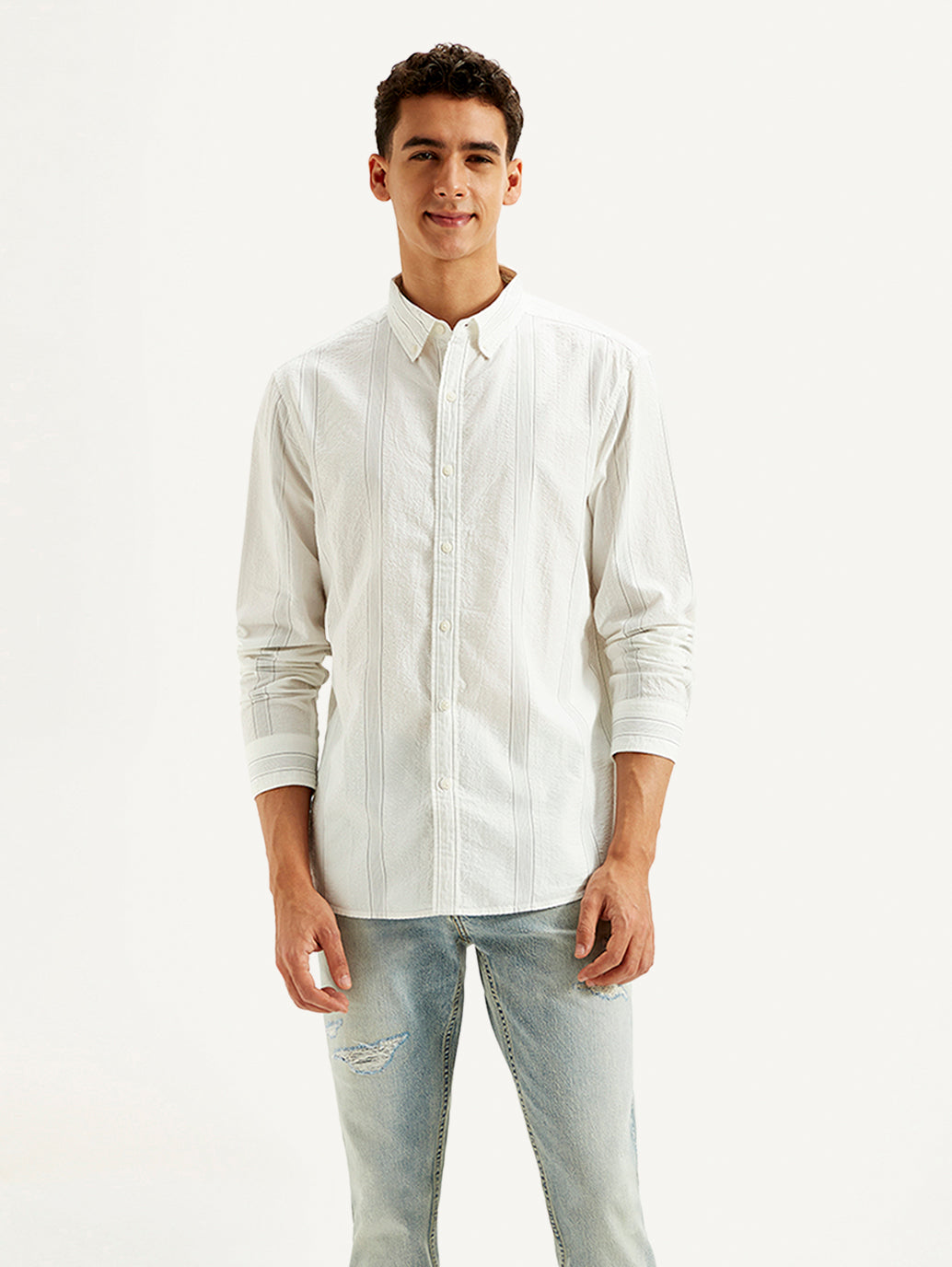 Men's Striped Slim Fit Shirt - Front View
