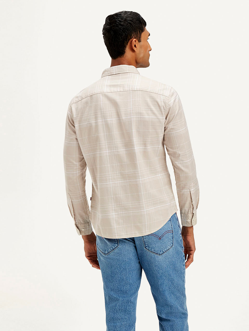 Men's Checkered Slim Fit Oxford Shirt - Back View
