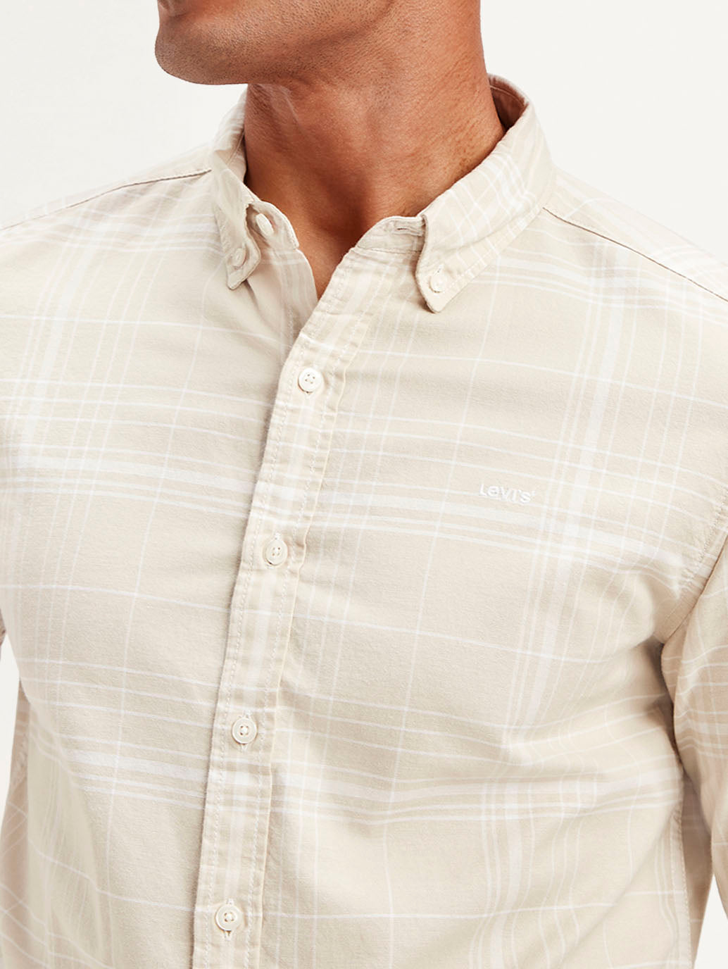 Men's Checkered Slim Fit Oxford Shirt - Detail View