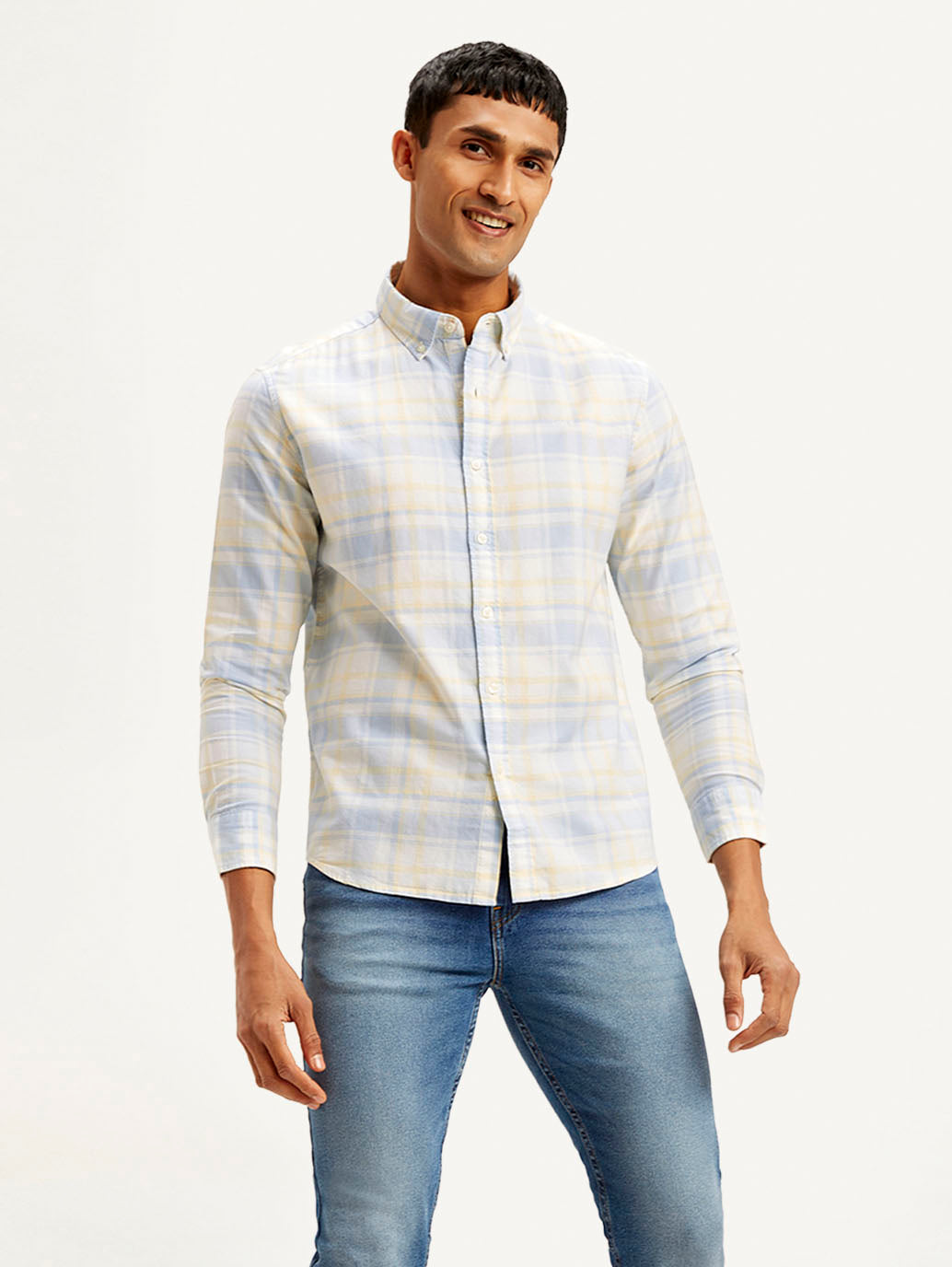 Men's Checkered Slim Fit Oxford Shirt