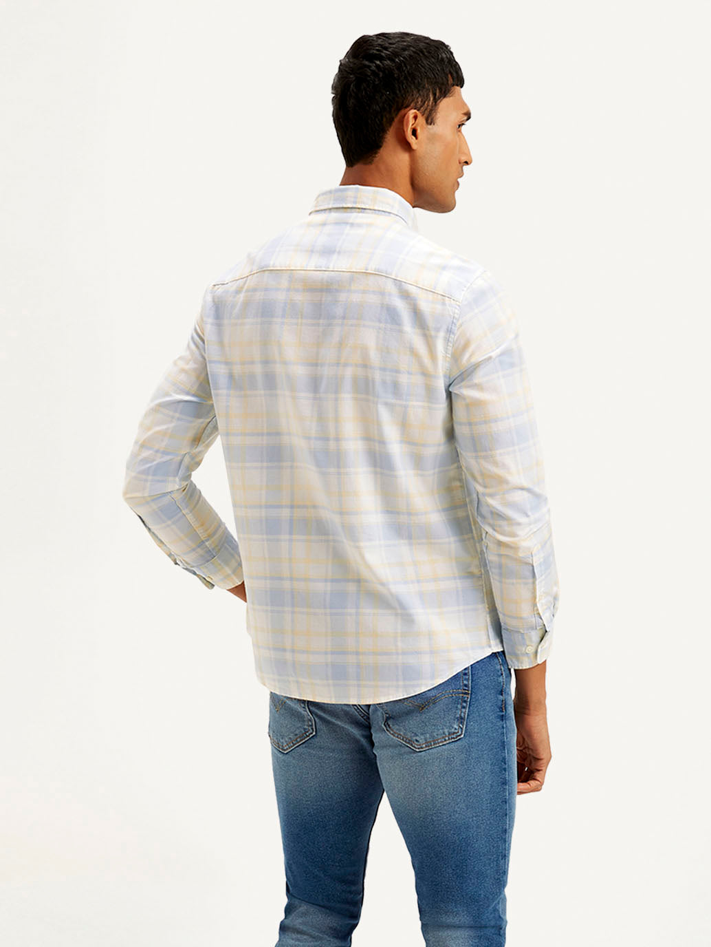 Men's Checkered Slim Fit Oxford Shirt - Back View