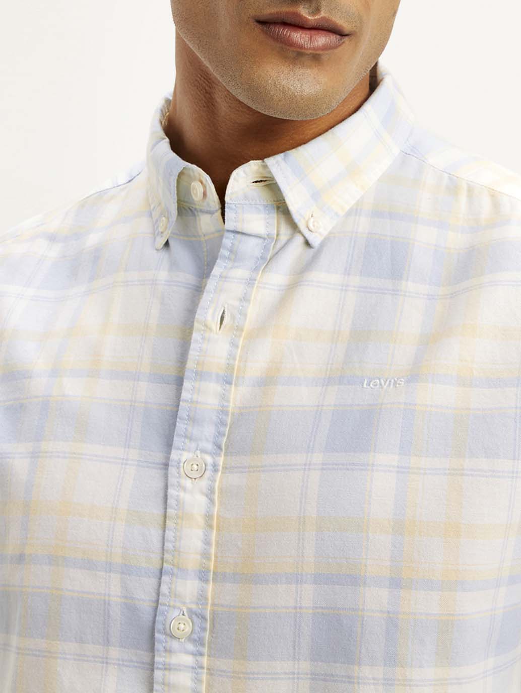 Men's Checkered Slim Fit Oxford Shirt - Detail View