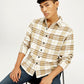 Men's Plaid Cream Relaxed Fit Jacket - Elevated View