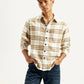 Men's Plaid Cream Relaxed Fit Jacket - 1 View