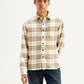 Men's Plaid Cream Relaxed Fit Jacket - Front View