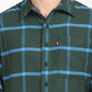 Men's Checkered Dark Green Spread Collar Shacket - Detail View