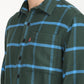 Men's Checkered Dark Green Spread Collar Shacket - Detail View