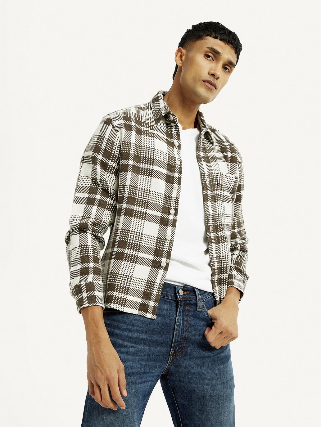 Men's Plaid Relaxed Fit Shirt - Elevated View