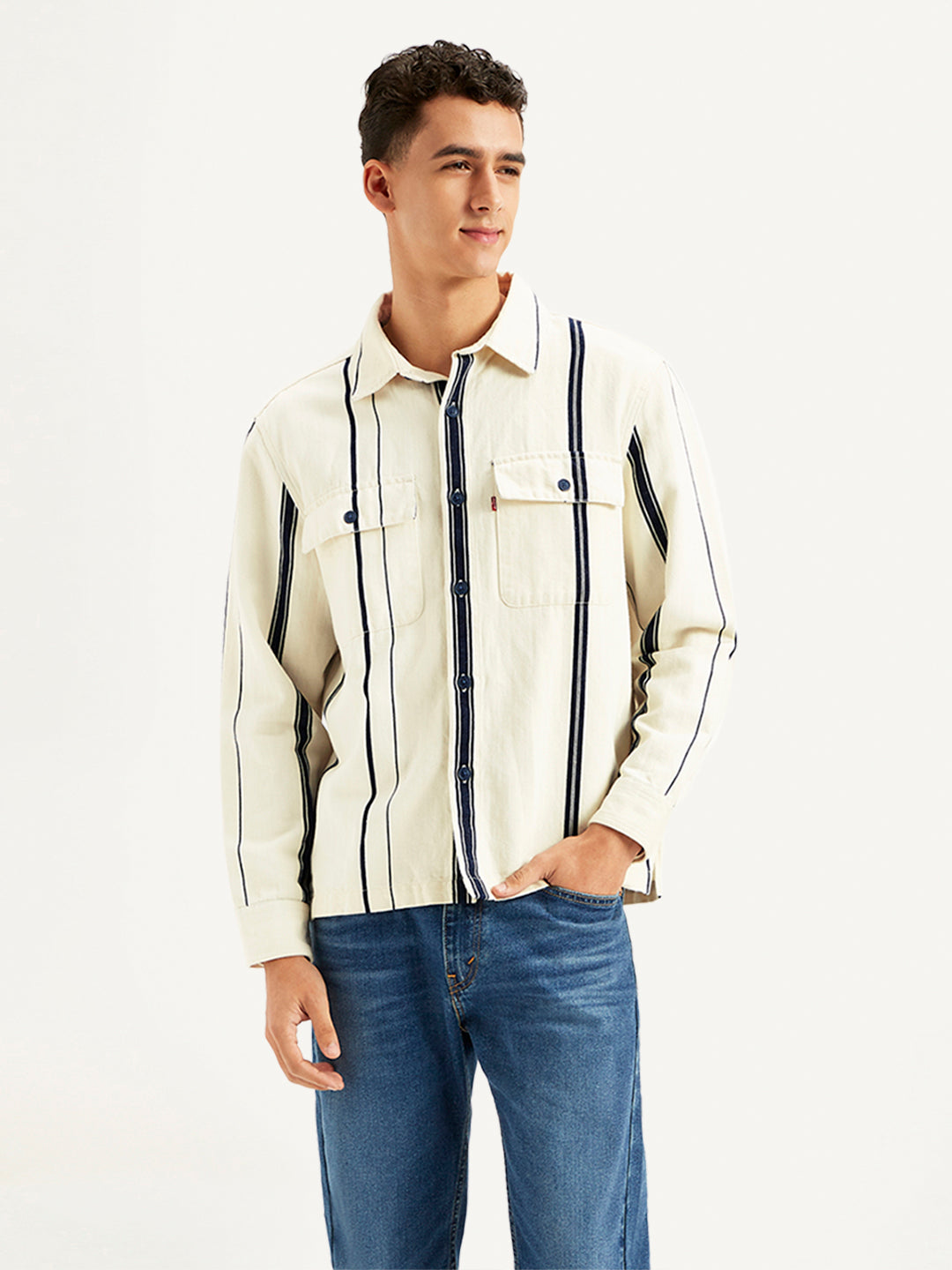 Men's Striped Regular Fit Shacket - Front View