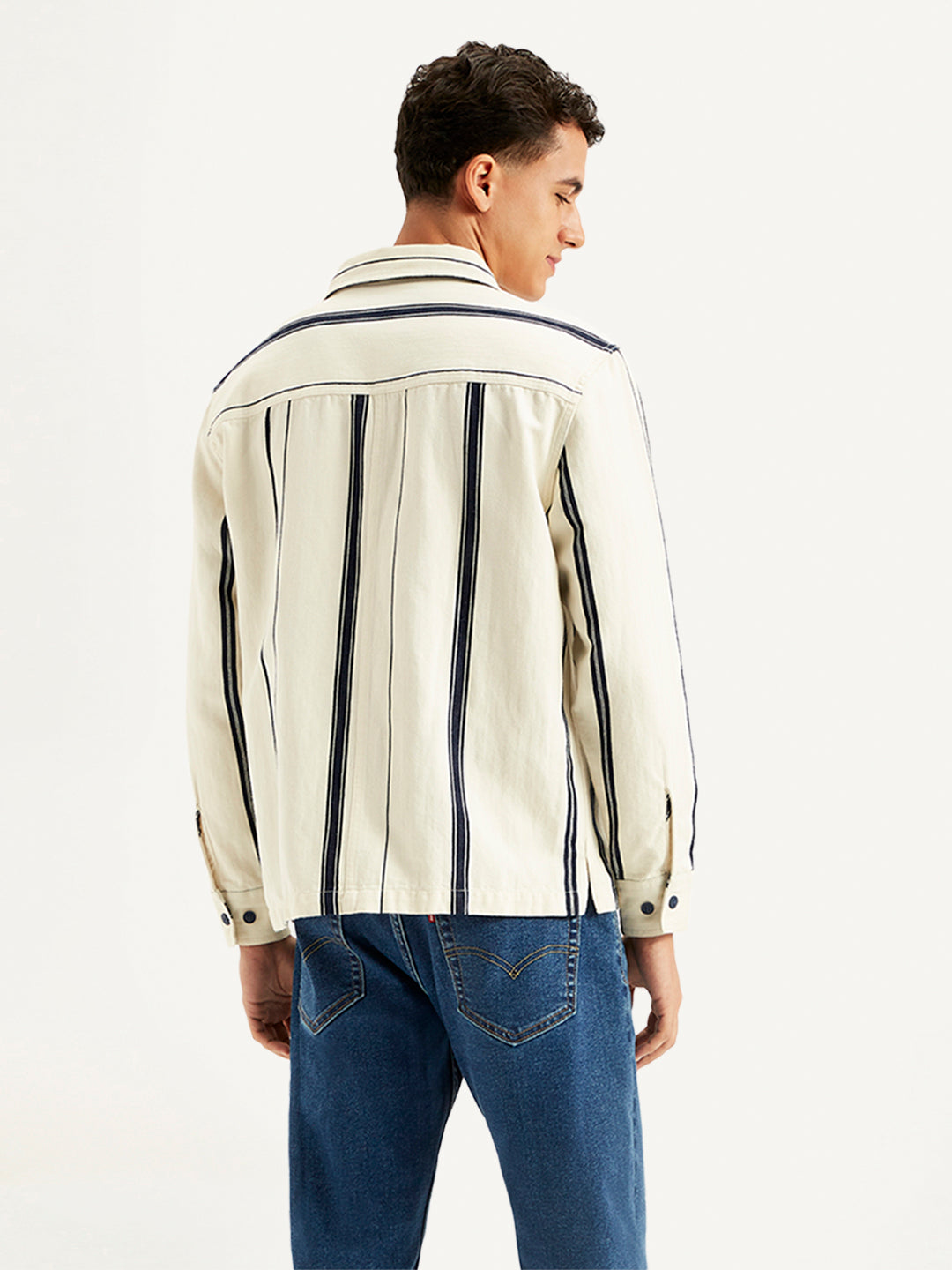 Men's Striped Regular Fit Shacket - Back View