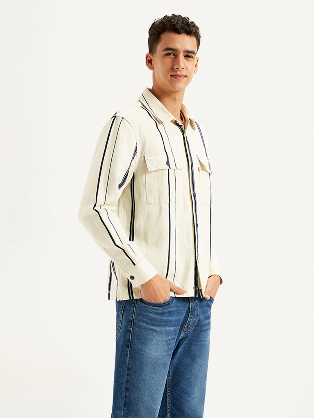 Men's Striped Regular Fit Shacket - Side View