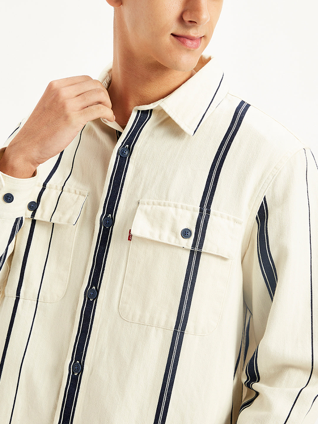Men's Striped Regular Fit Shacket - Detail View