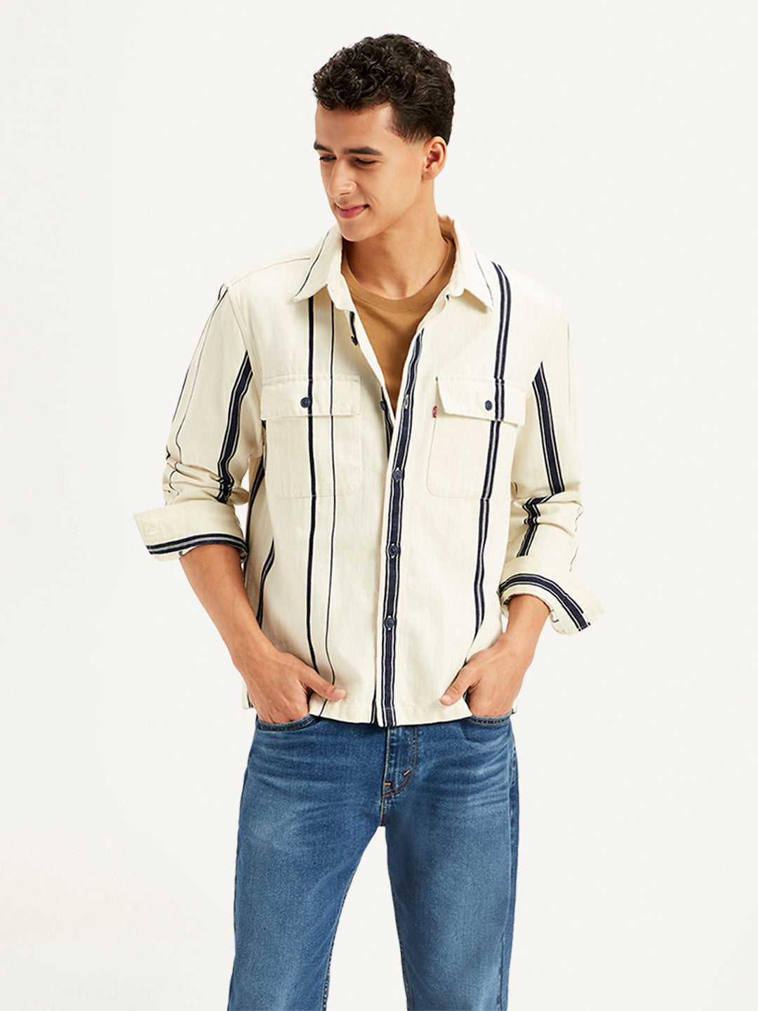 Men's Striped Regular Fit Shacket - Styleshot View