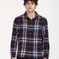 Men's Plaid Navy Spread Collar Shacket - Front View