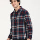 Men's Plaid Navy Spread Collar Shacket - RightSide View