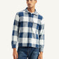 Men's Checkered White Spread Collar Shacket - Front View