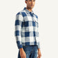 Men's Checkered White Spread Collar Shacket - Side View