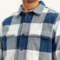 Men's Checkered White Spread Collar Shacket - Detail View