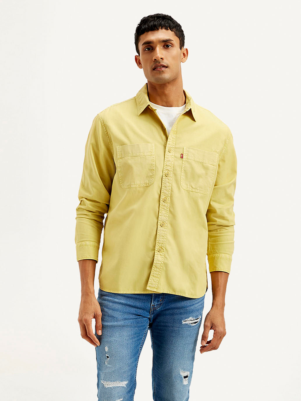 Men's Solid Overdyed Relaxed Fit Shirt - Front View