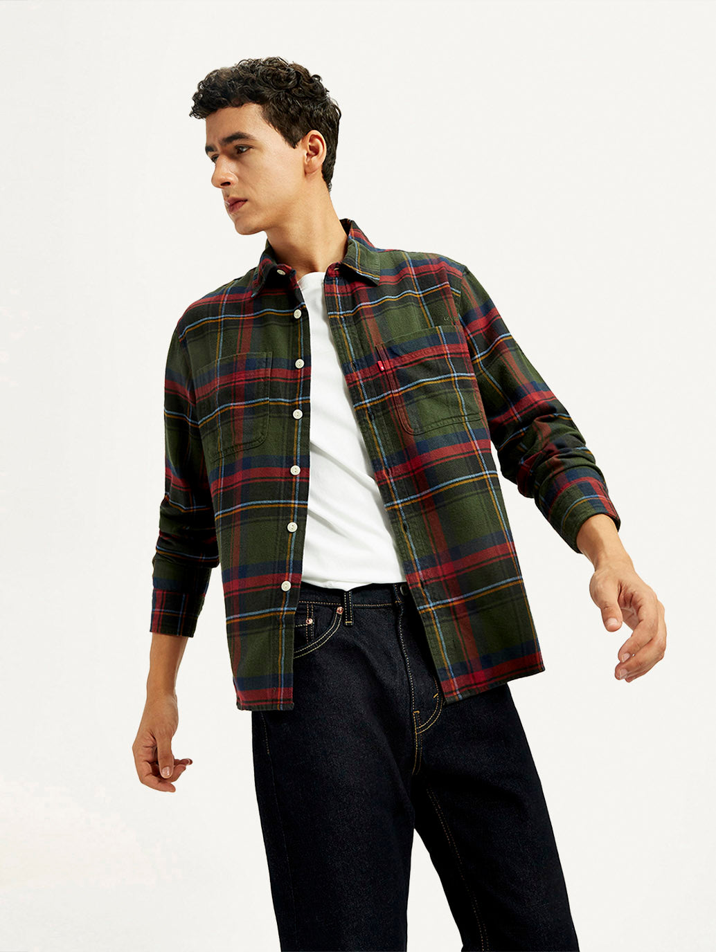 Men's Plaid Multicolor Spread Collar Flannel Shirt