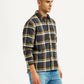 Men's Flannel Checkered Multi Color Spread Collar Shirt - Side View