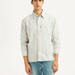 Men's Striped Multi Color Spread Collar Flannel Shirt - Front View