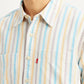 Men's Striped Multi Color Spread Collar Flannel Shirt - Detail View