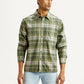 Men's Checkered Olive Relaxed Fit Flannel Shirt - Front View
