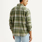 Men's Checkered Olive Relaxed Fit Flannel Shirt - Back View