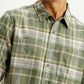 Men's Checkered Olive Relaxed Fit Flannel Shirt - Detail View