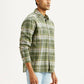 Men's Checkered Olive Relaxed Fit Flannel Shirt - Side View